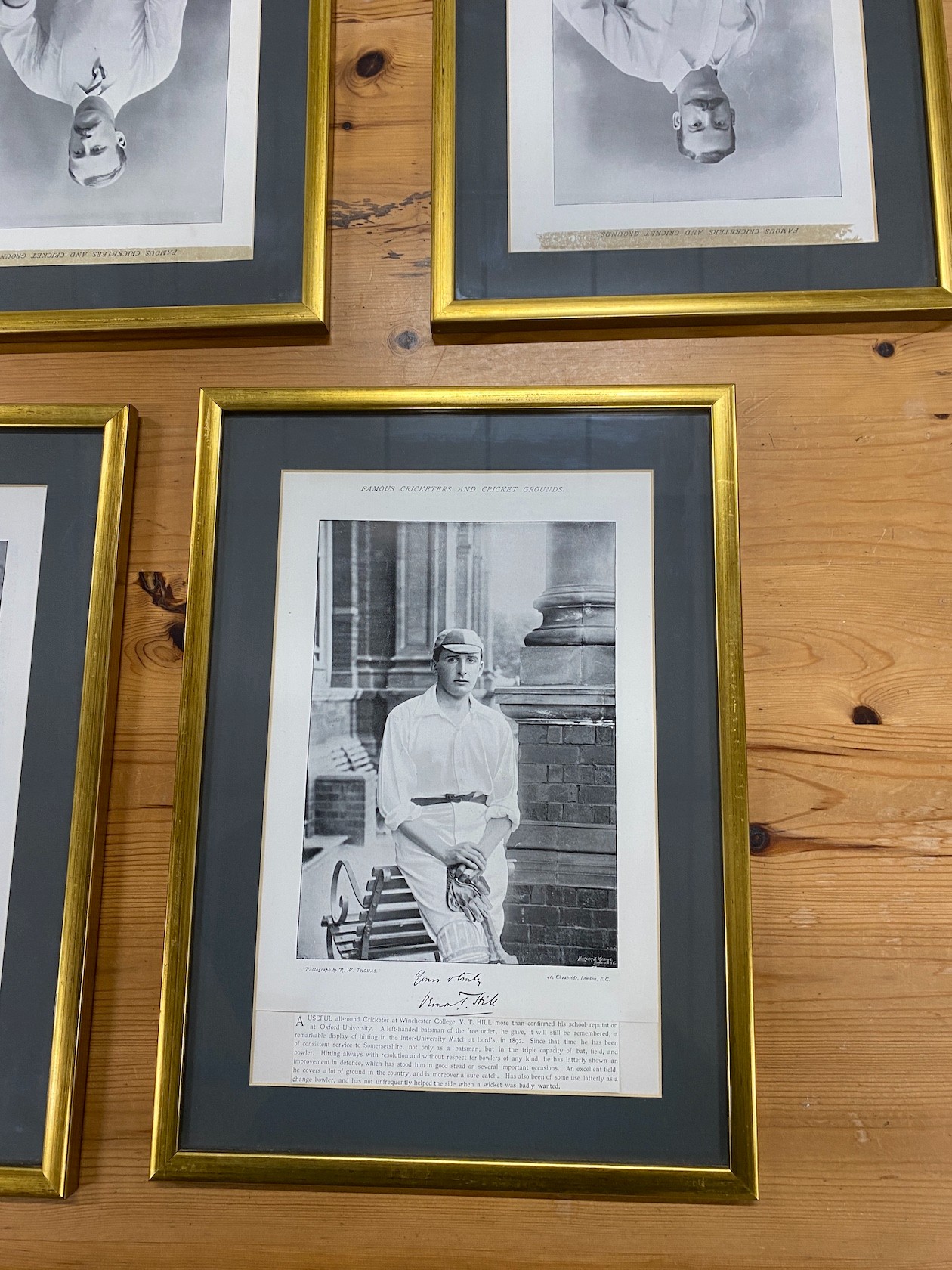 Famous Cricketers and Cricket Grounds ten framed monochrome photographic prints 22cms x 34cms and a Freddie Flintoff signed photograph.